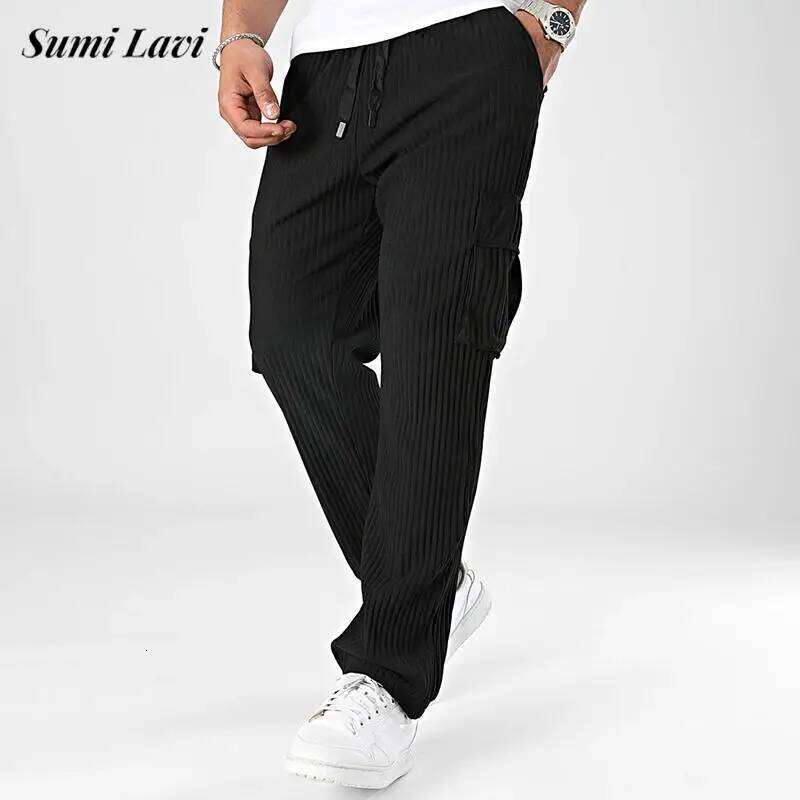 Vintage Mens Multi Pocket Cargo Spring Stylish Solid Color Corduroy Trousers Streetwear Men Fashion Loose Straight Pants