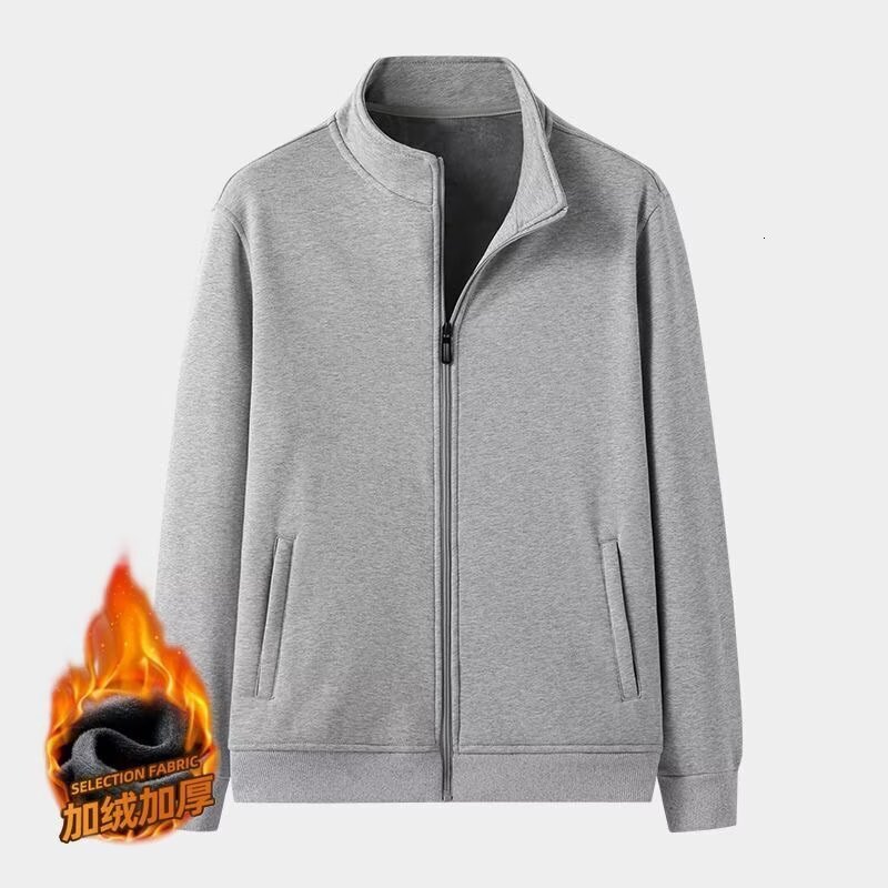 Casual Stand-up Collar Jacket For Men Suitable For Work Trendy Designer Hoodie Loose Fit Large Size Zippered Fleece-lined Cardigan Sweatshirt Versatil