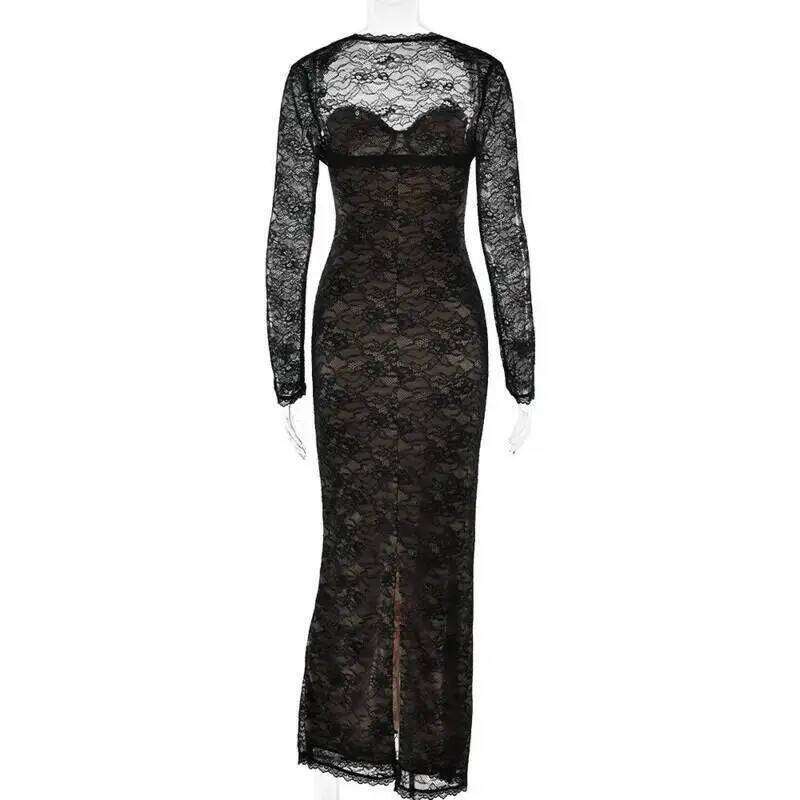 Townlike Lace Slim Bodycon Maxi Long Women 2025 Summer Autumn Winter Dress Nightclub Sexy Party Dresses With Shawl Lining C260312