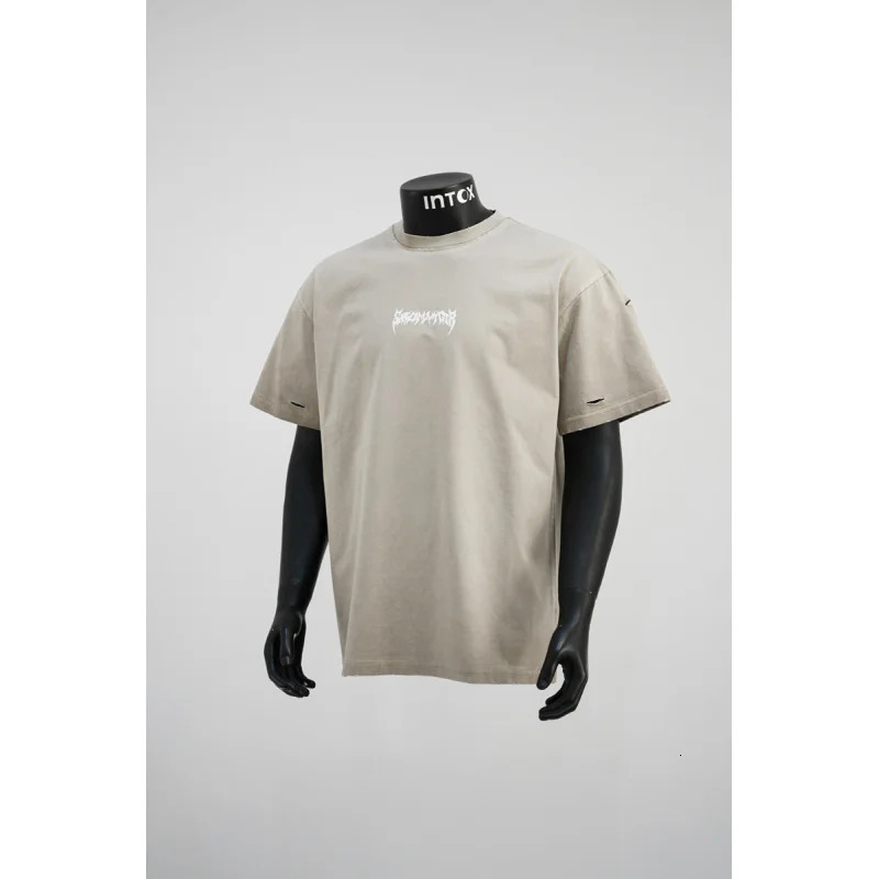 Fashionable retro short sleeved Tshirt with mens scratch n for summer 2025 street style loose casual clothing 260228