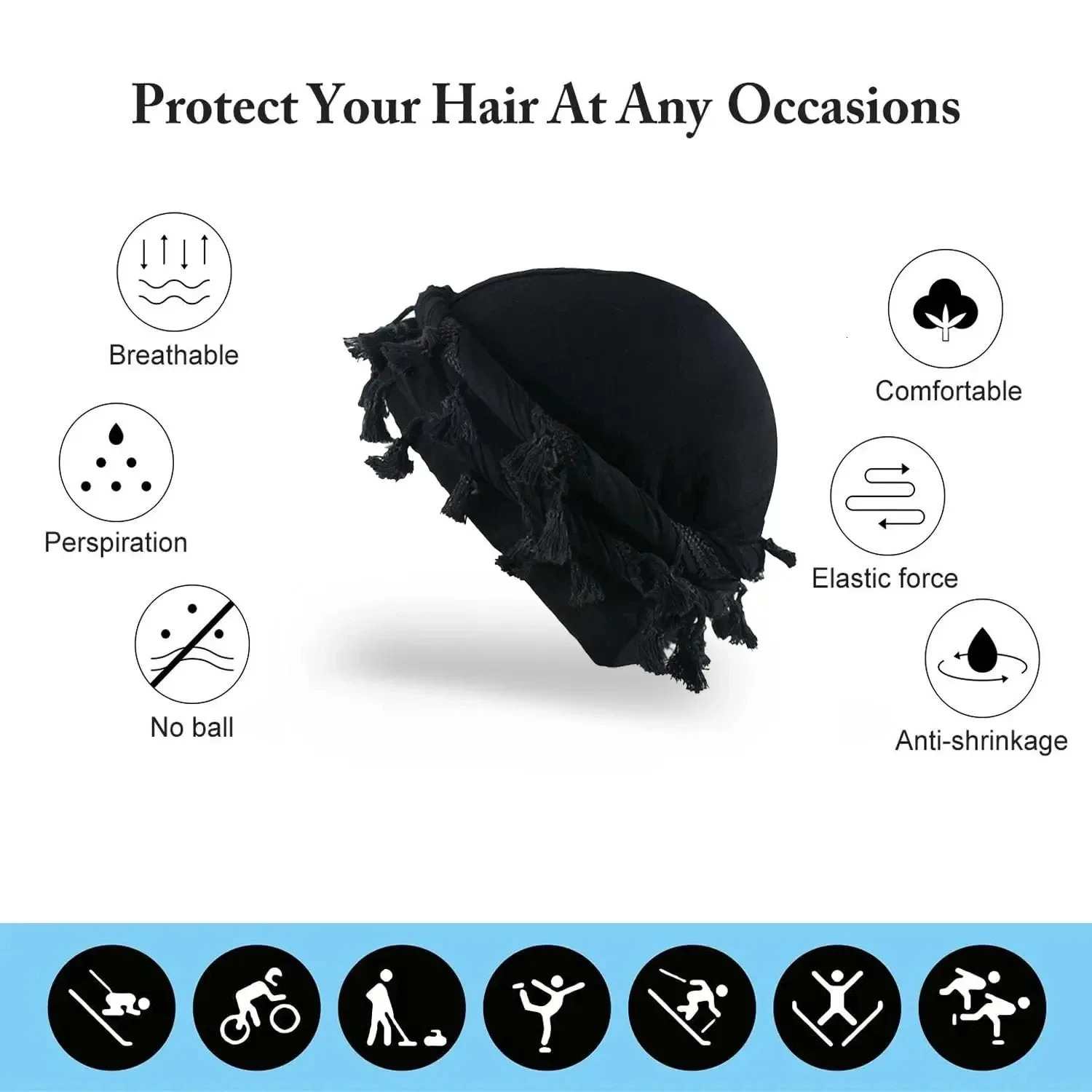 Men Hat Punk Burr Trim Twisted Tail Fringe Cotton Bandana Hat Hop Turban Hats Head Wrap Beanie Cap Solid Color Docker Hat 2024 260304