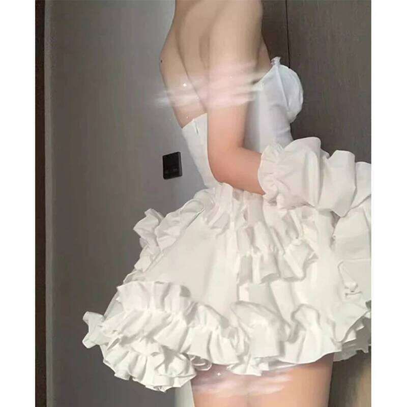 Elegant White Mini Dress Women Fashion Party Prom Luxury Strapless Dresses Summer Korean Sexy Ruffles Backless Bodycon Vestidos C260312