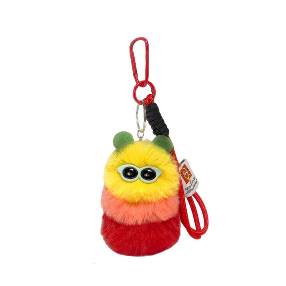 Cute Dopamine Caterpillar Keychain Cartoon Plush Toy Glasses Worm Bag Pendant Car Decoration