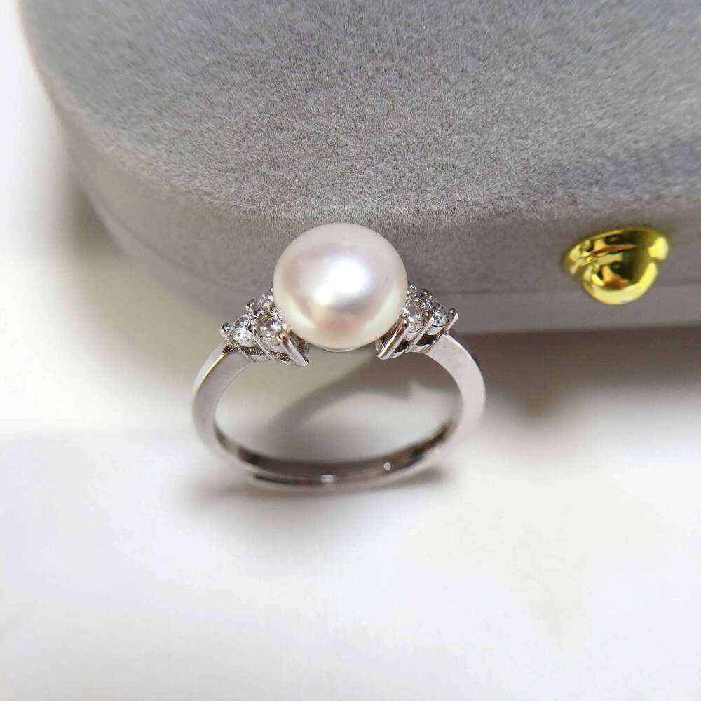 ZHBORUINI 2024 Simple Real Natural Pearl Gold Color Women Jewelry Silver Clear Zircon Diamond Ring Gift H260312