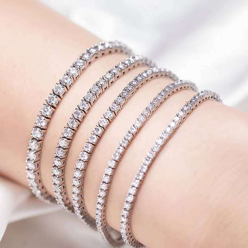 Messi Jewelry MSB-505 14k White Gold Round Cut Silicon Stone Width 2.5mm Tennis Bracelet