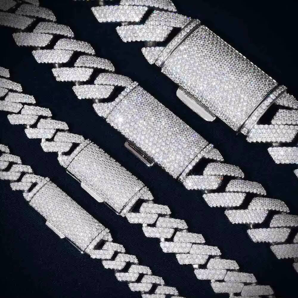 20mm 4 Rows Luxury Custom Iced Jewelry 925 Sterling Silver Moissanite Cuban Chain VVS1 Mens Choker Moissanite Cuban Link Chain
