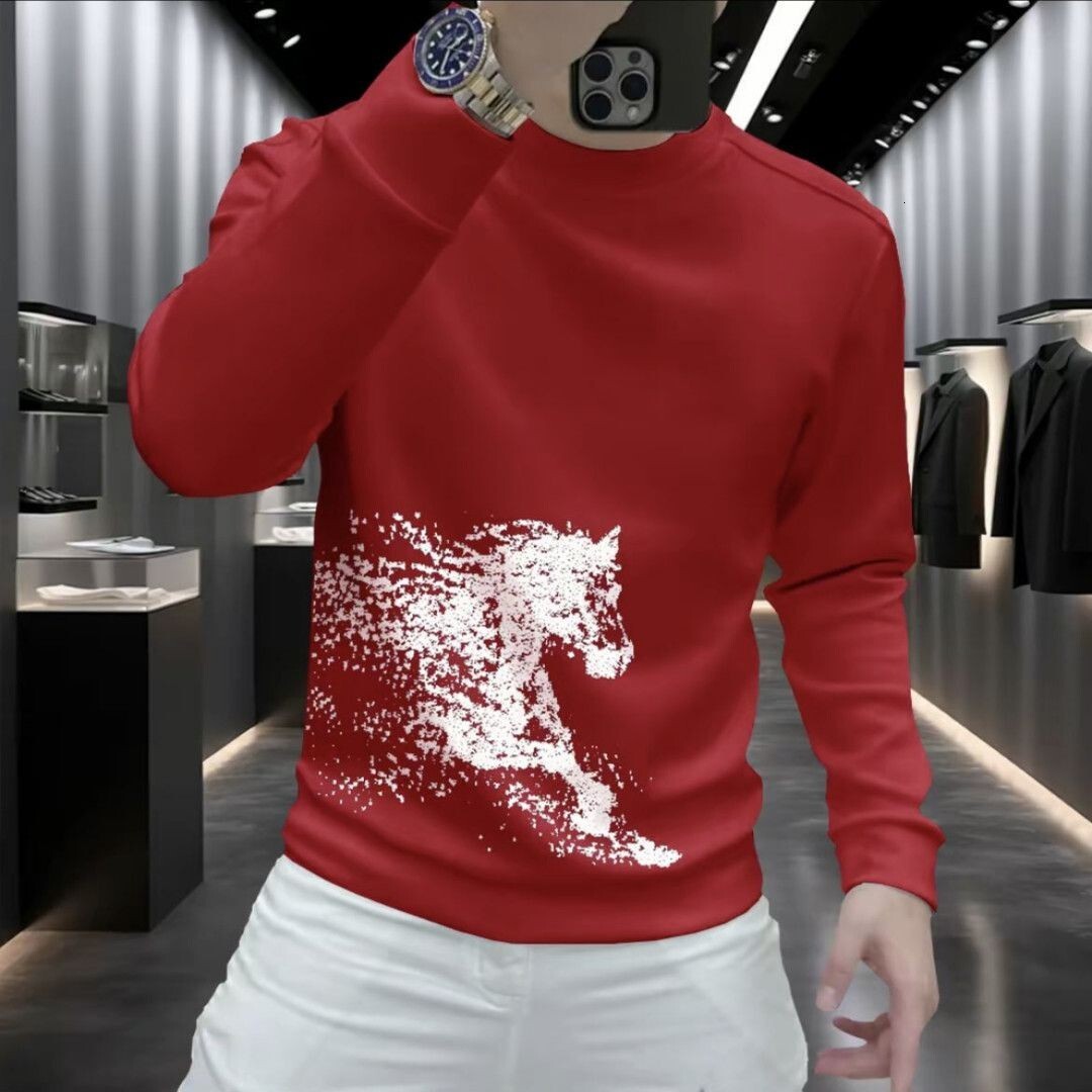 2026 Yer Of The Designer Hoodie Horse Red Swetshirt For Men Festive Red Clothing For The Zodic Yer New Verstile Csul Slim-fit Top
