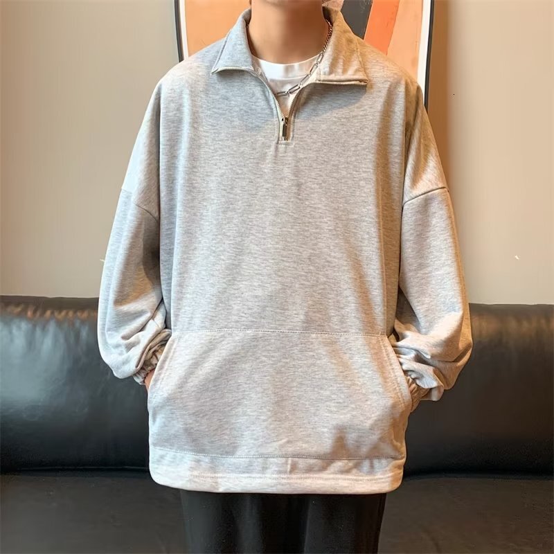 Spring Style Trendy Ins Half-high Collar Zip-up Sweatshirt For Men Casual Loose Pullover Jacket Designer Hoodie With Logo