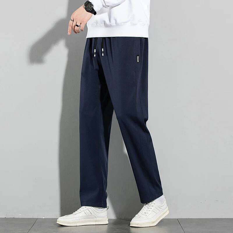 Ice Silk Men's 2025 Summer New Black Gray Thin Business Casual Pants Outdoor Elastic Breathable Straight Leg Sweatpants