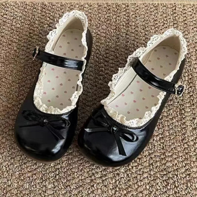 Womens Fashion Single Shoes Spring Round Head Shallow Mouth Butterfly Knot Metal Buckle Soft Sole Non-slip Flat Shoes 260227