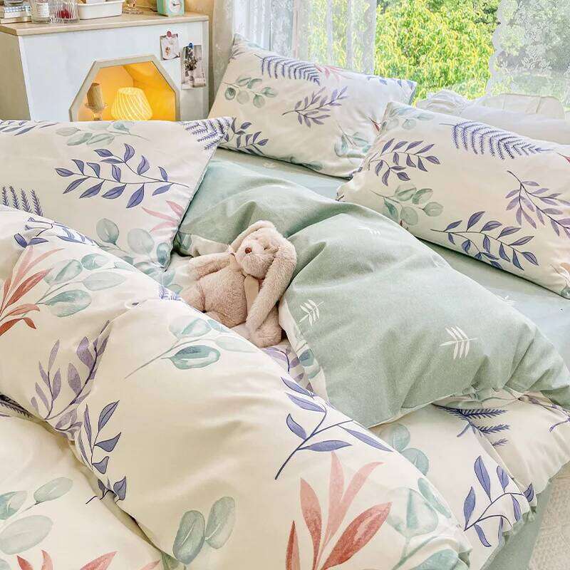 Bedroom Double Bed Student Dormitory Bedding Four-piece Set Four Seasons Pure Cotton Quilt Cover Fitted Sheet Pillowcase H260312