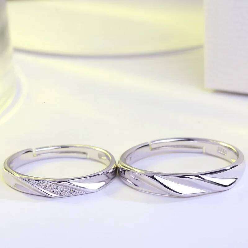 Fashion 925 Sterling Silver Dazzling Mosaic Zircon Couple Finger Rings for Women Men Wedding Lover Jewelry Resizable Ring W260311