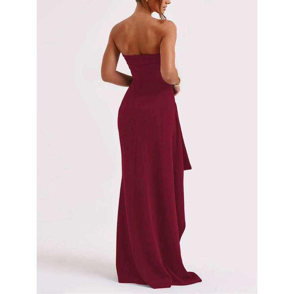 New evening elegant temperament fashionable trend party women one neck strapless sexy backless high slit long dress C260312