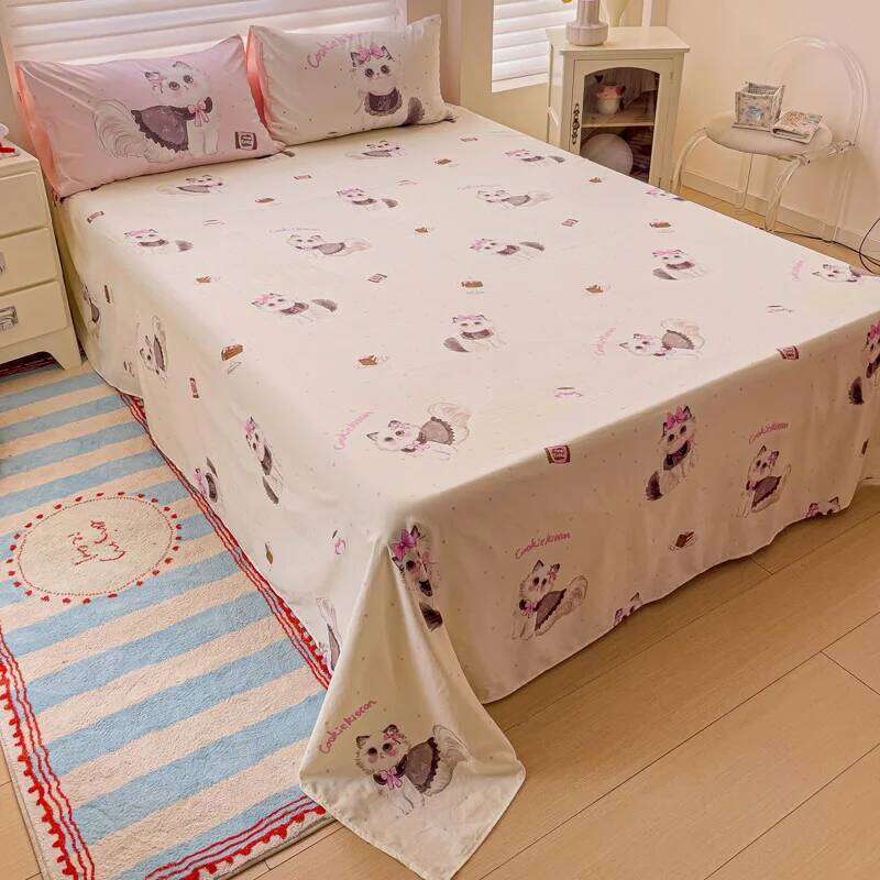 Cute Pink Cartoon Cat Towel Embroidery Girls Kids Bedding Soft Washed Cotton Duvet Covers Set Bed Sheet Pillowcases 3/4Pcs H260312