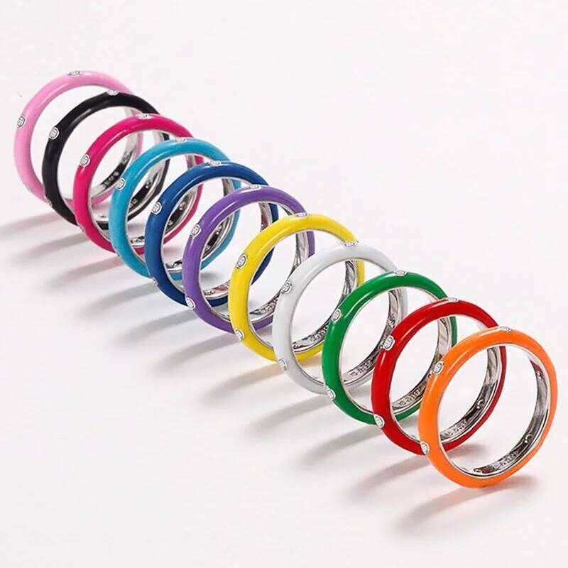 CAOSHI Dainty Colorful Enamel Ring Female Fashion Finger Accessories with Shiny Crystal All Matchtrend Jewelry for Daily Party H260312