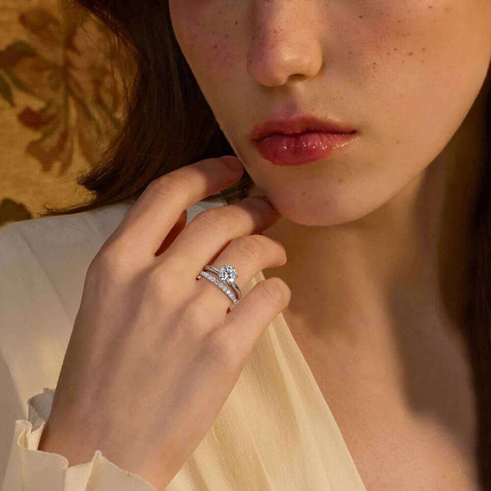 M-JAJA Half Eternity Moissanite Wedding Band 925 Sterling Silver Stackable Diamond Ring for Women 18K Gold Plated Trendy Jewelry H260312