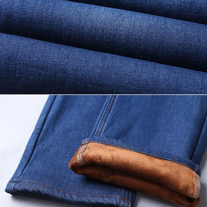 Men Fashion Winter Warm Jeans Male Fleece Lined Thickened Denim Pants Loose Straight Comfortable Casual Black Blue Trousers 260228