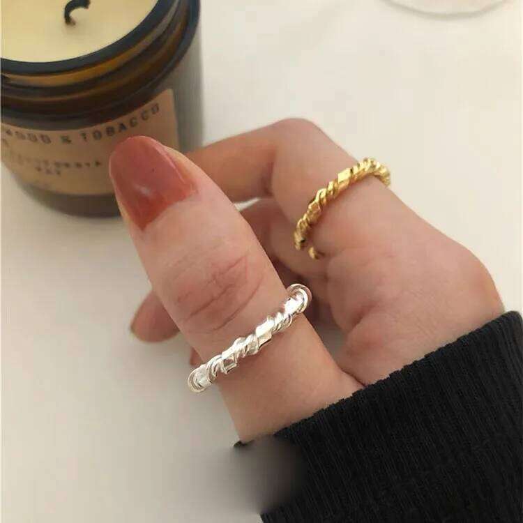 BF CLUB 925 Sterling Rings for Women Simple Geometric Handmade Gold Narrow Irregular Retro Ring Allergy For Birthday Party Gift H260312