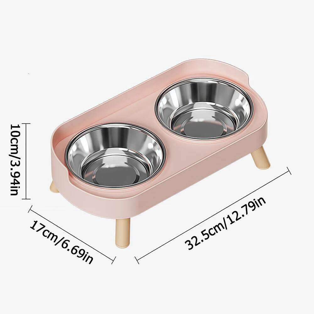 Stainless steel double dog cat bowl, shockproof and splash proof, detachable for cleaning, reducing bacteria.zwq 26Y0312