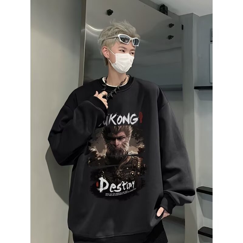 New Autumn Model Black Myth: Designer Hoodie Wukong Printed Crew Neck Sweatshirt For Men Style Burgundy Heavy Long-sleeve Base Shirt