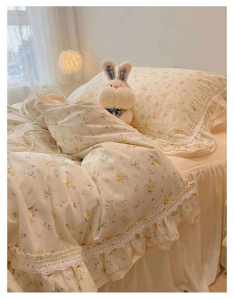 4Pcs Princess Style 100% Cotton 2025 New Girly Heart Lace Bedding Sheet Hat Bed Skirt Duvet Cover 200x230 Four Seasons H260312