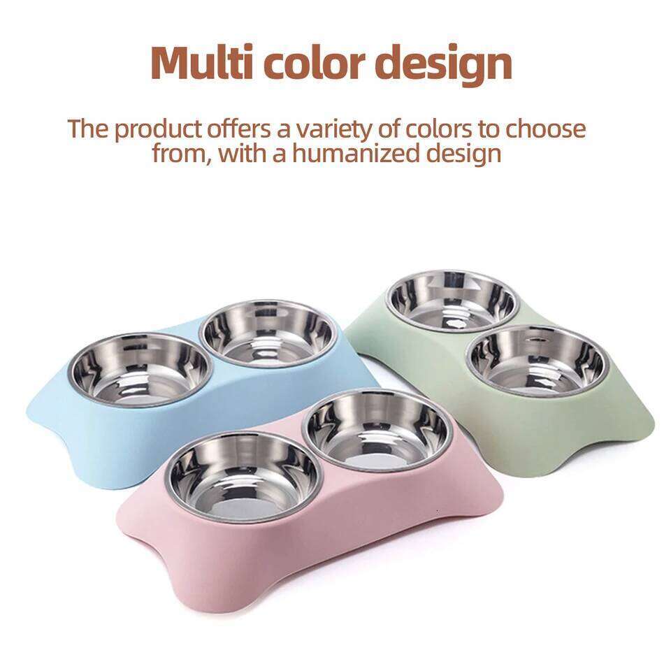 1PC Stainless Steel Double Bowl Cat Dog Food Dish Anti-Spill Feeder and Waterer, Dual-Purpose Pet 26Y0312