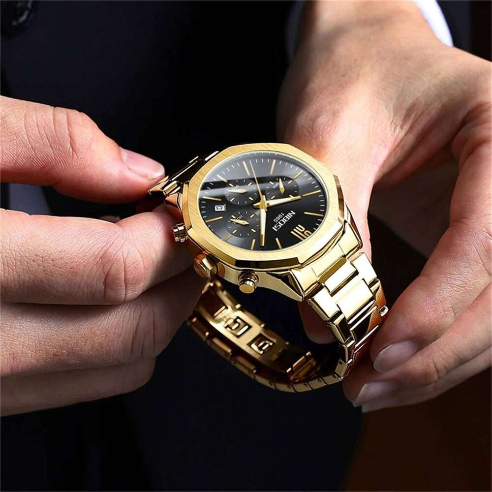 NIBOSI New Watches Top Brand Luxury Quartz Business for Men Stainless Steel Waterproof Chronograph Date Watch Relogio