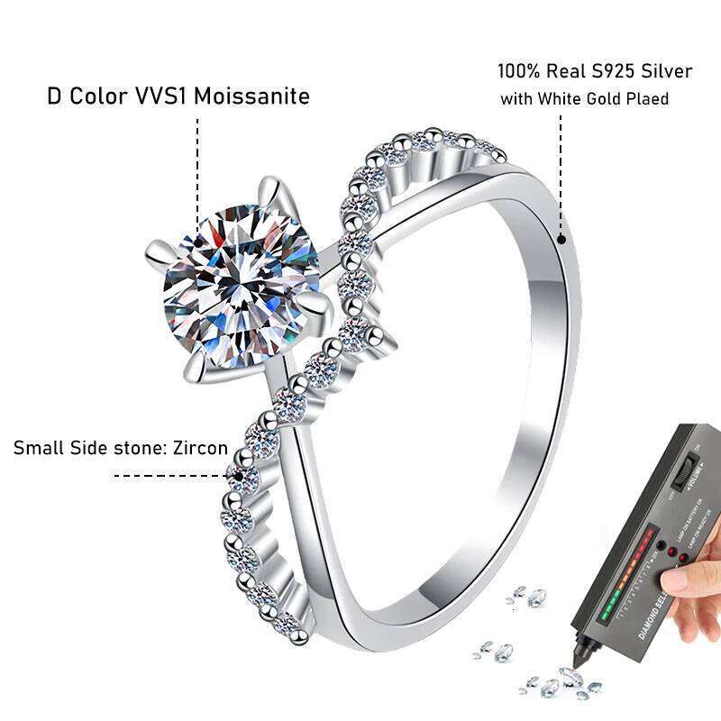 Tezzc 1ct Moissanite Lab Crown Ring 925 Sterling Silver with Gold Plated Pass Diamond Test Rings For Women Girl Jewelry H260312