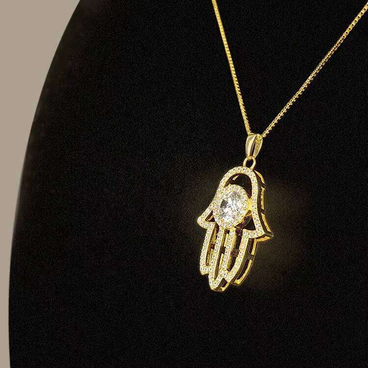 Premium Jewelry Gold Cinnabar Islamic Solid Pure Sier Khamsah Hamsa Collarbone Chain Necklace, Suitable for Women and Men
