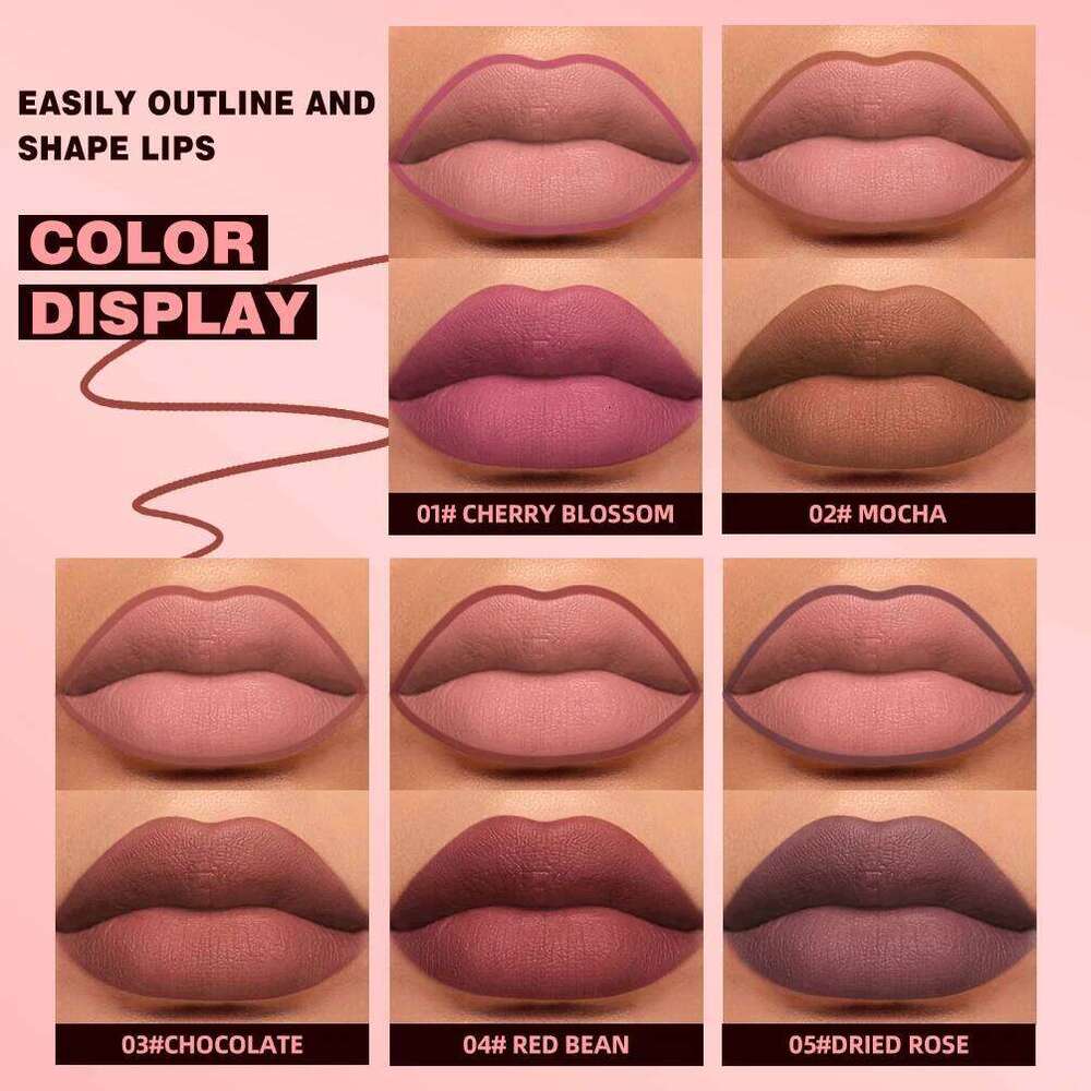 QIBEST 5 Colors Lipstick Lipliner Nude Soft Matte Lip Liner Pen Non-Drying Waterproof Plumping Outline The Lips Contour Makeup W260311