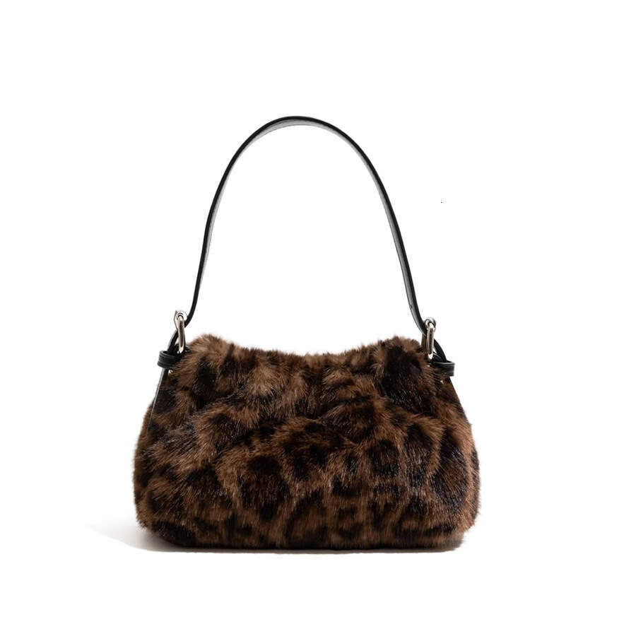 Autumn And Winter Leopard Print Handbag Niche Furry High End Plush Underarm Shoulder Bag Vintage Fashion Handbag