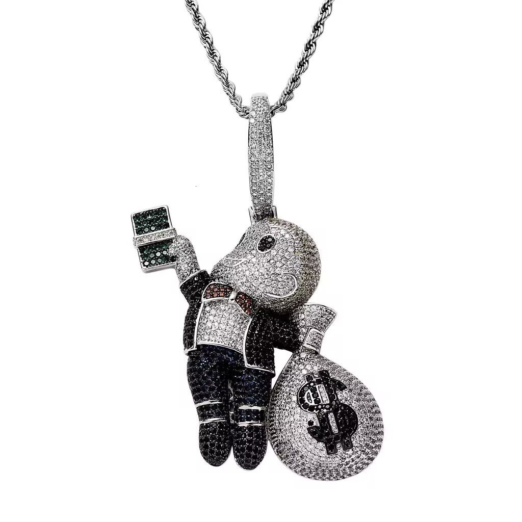 New Large Size High Quality S925 Moissanite Stones Cartoon Men Money Bag Necklace Hip Hop Pendant Jewelry Bling Iced Out Rock New