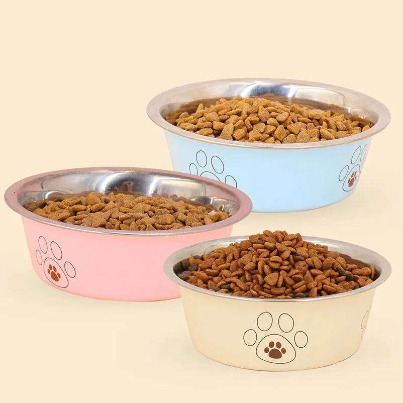 Stainless steel footprint anti-tip non-slip cat dog cute cartoon pet Supplies feeding and drinking water bowl 26Y0312