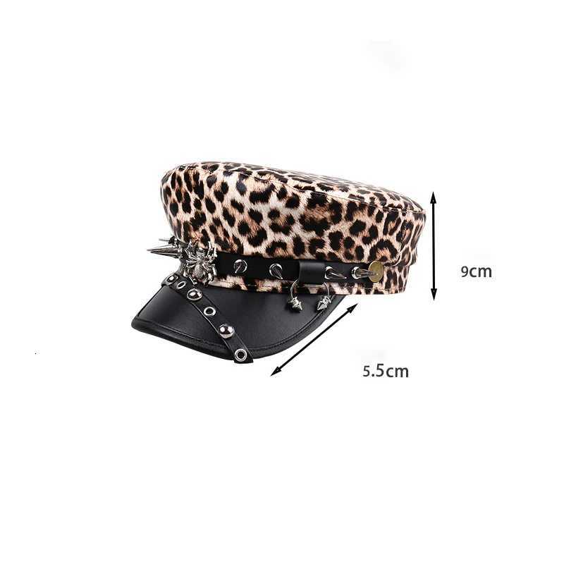 Unisex Visors New Trendy Hip-hop Punk Style Flat Top Visors Fashionable Personalized Cool Y2K Leather Rivet Leopard Print Caps H260312 - view 5