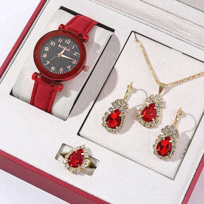 5pcs Set Watches Women Leather Band Ladies Watch Simple Casual Womens Analog WristWatch Bracelet Gift Montre Femme