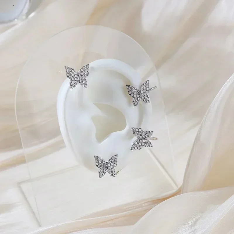 Clip Earrings Silver Color Metal Butterfly Ear Without Piercing for Women Sparkling Zircon Cuff Wedding Fashion Jewelry 260309