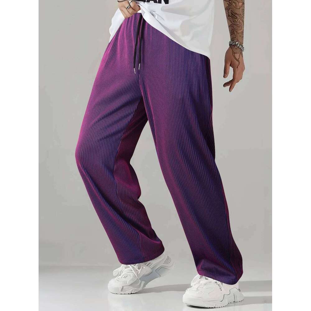 Fashionable high street anti-wrinkle non-iron stretchable men's hip-hop rock gradient color straight-leg pants