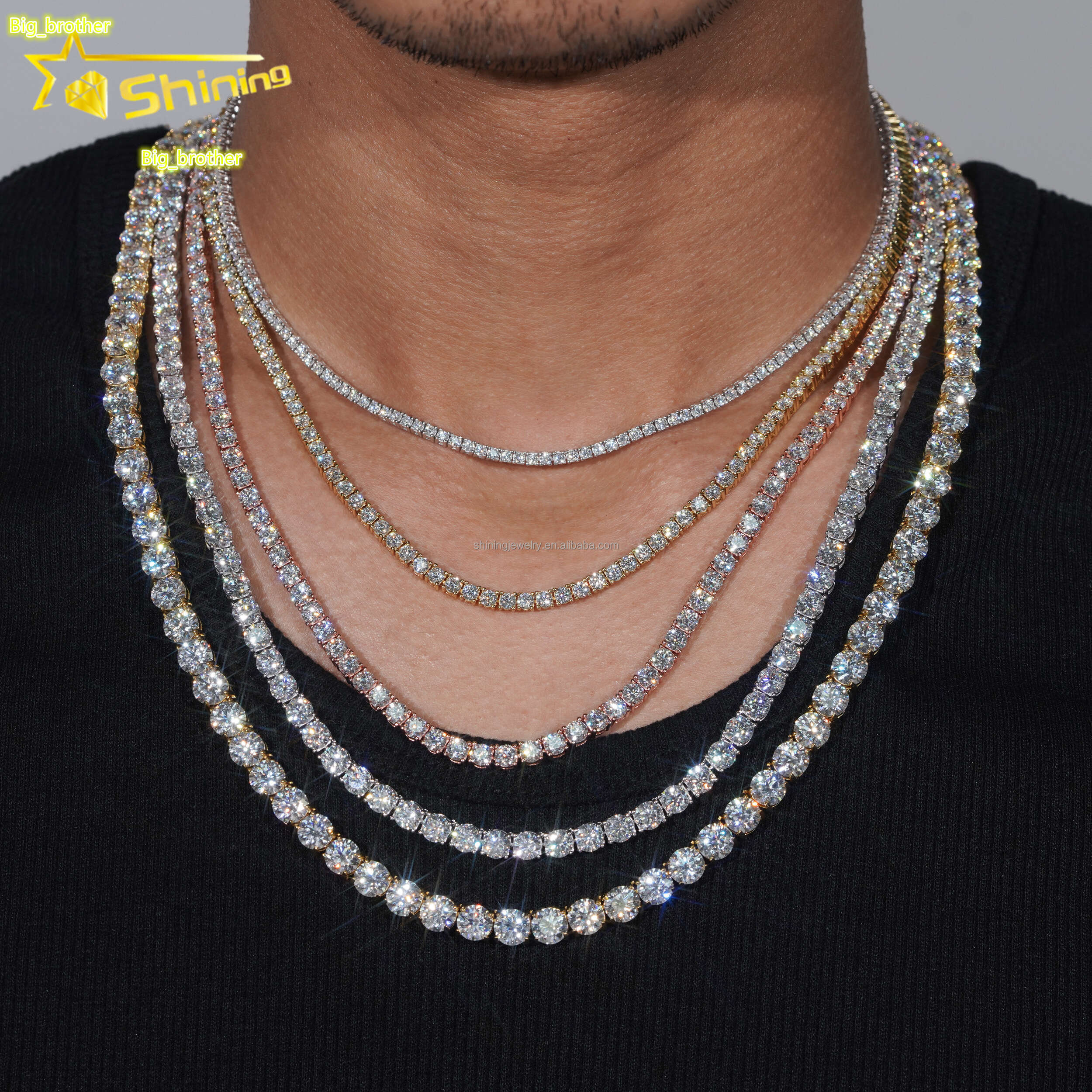 Best Selling GRA Certificated VVS Moissanite Tennis Chain 925 Silver 2mm 3mm 4mm 5mm Iced Out Moissanite Tennis Choker Necklaces