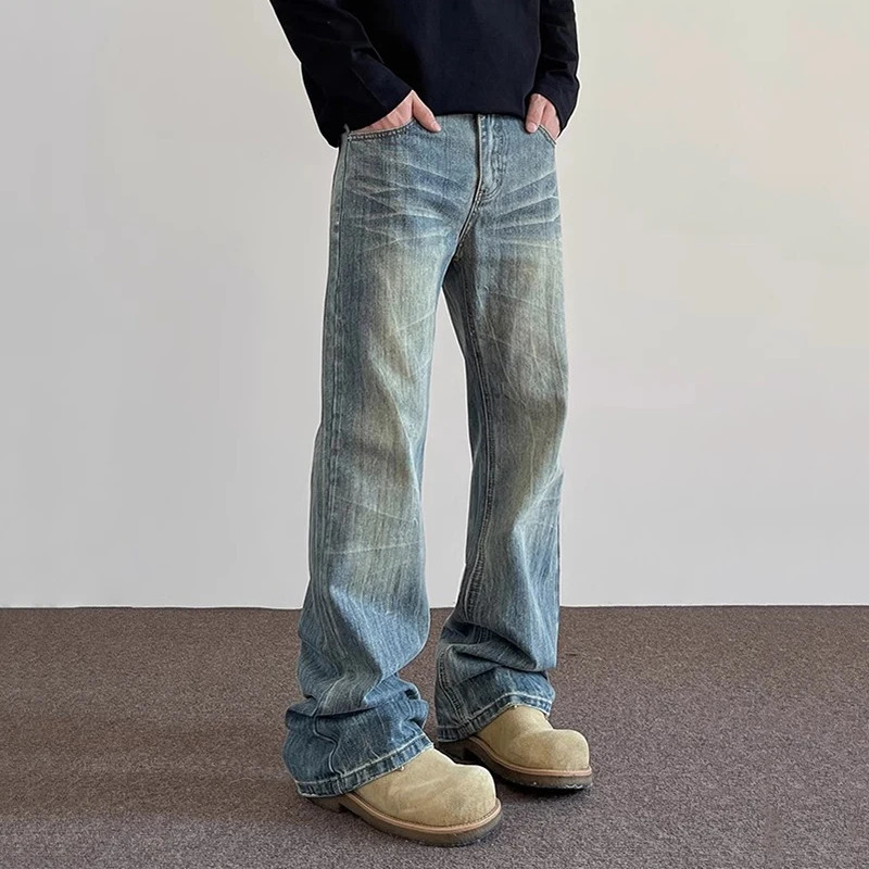 Hiphop Bootcut Jeans Mens Straight Wide-leg Pants High Street Lightning Ripple Jeans Four Seasons Classic High Quality Pants 260310