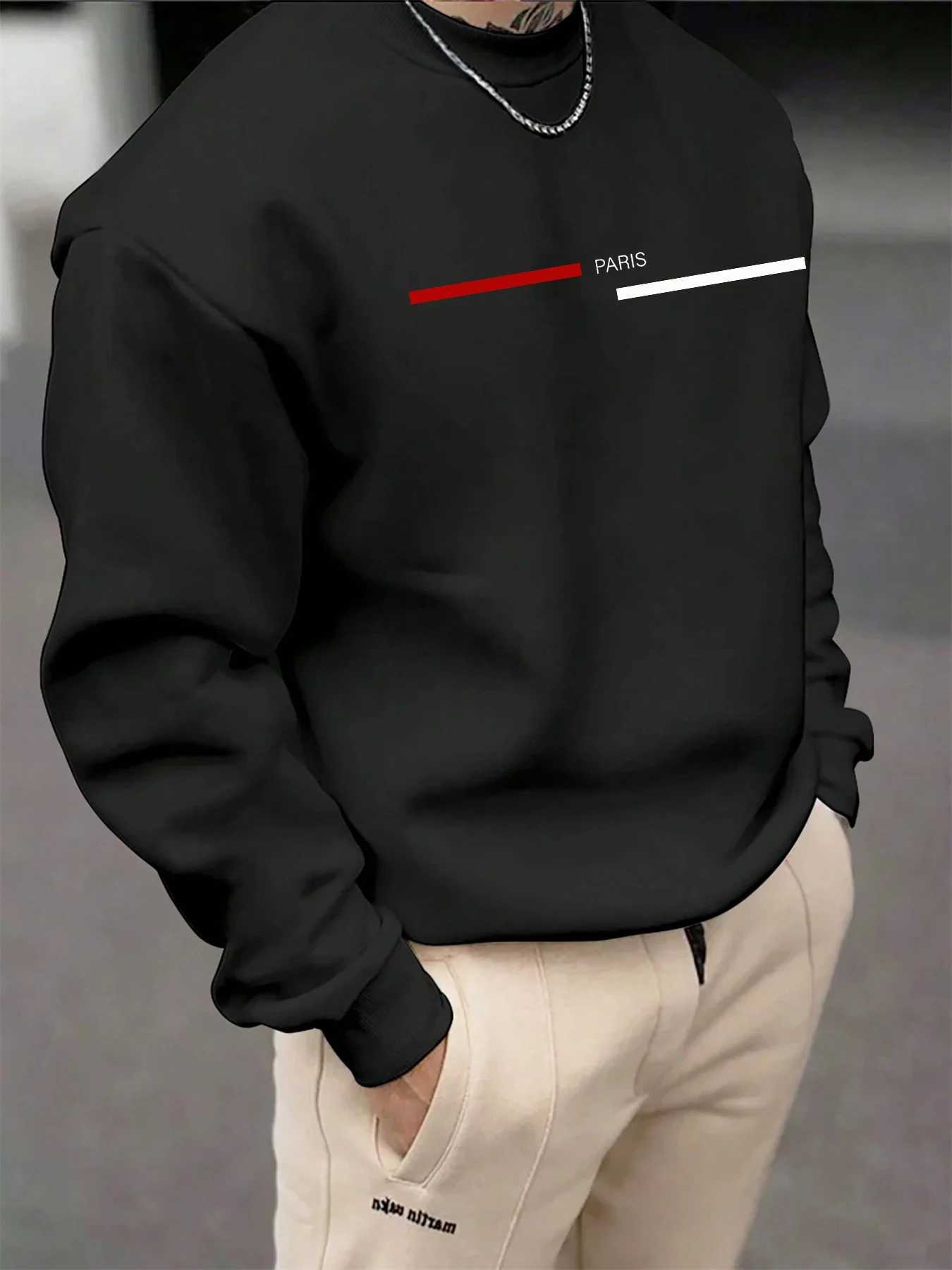 Mens autumn and winter fashionable casual loose Paris letter graphic printed long sleeved round neck sweatshirt M260312