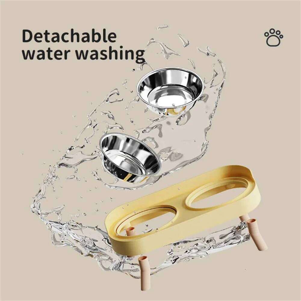 A Colorful Dopamine Pet Fashion Feeding Large Capacity Stainless Steel Dog Drinking Water Neck Cat Double Bowl 26Y0312