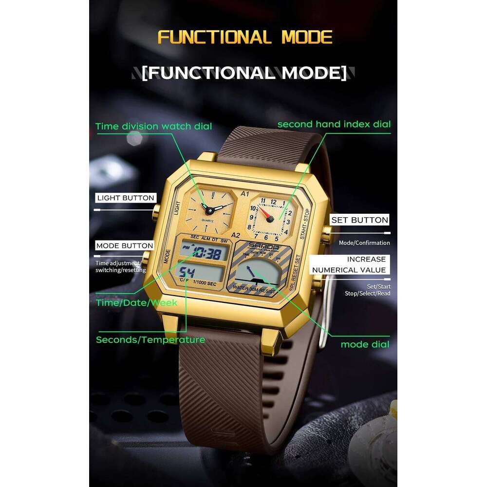 SANDA 6210 Fashionable Multi functional Intelligent Temperature Gauge Waterproof Men's Electronic Watch