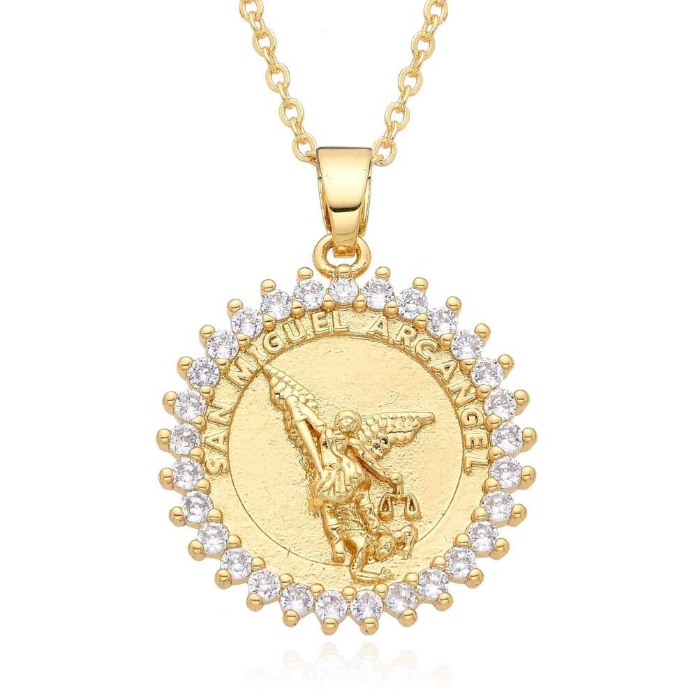 Gold Plated Archangel St. Michael Oval Hollow Pendant Shell Edge San Miguel Arcangel Medal Necklace Catholic Jewelry Charms Gift H260311