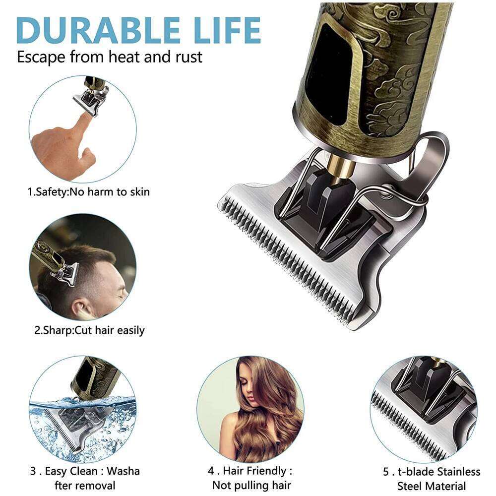 T9 LCD Hairdresser Oil Shaving Head Carving Electric Pusher Clipper Hair Precision Trimmer for Men Care C260312