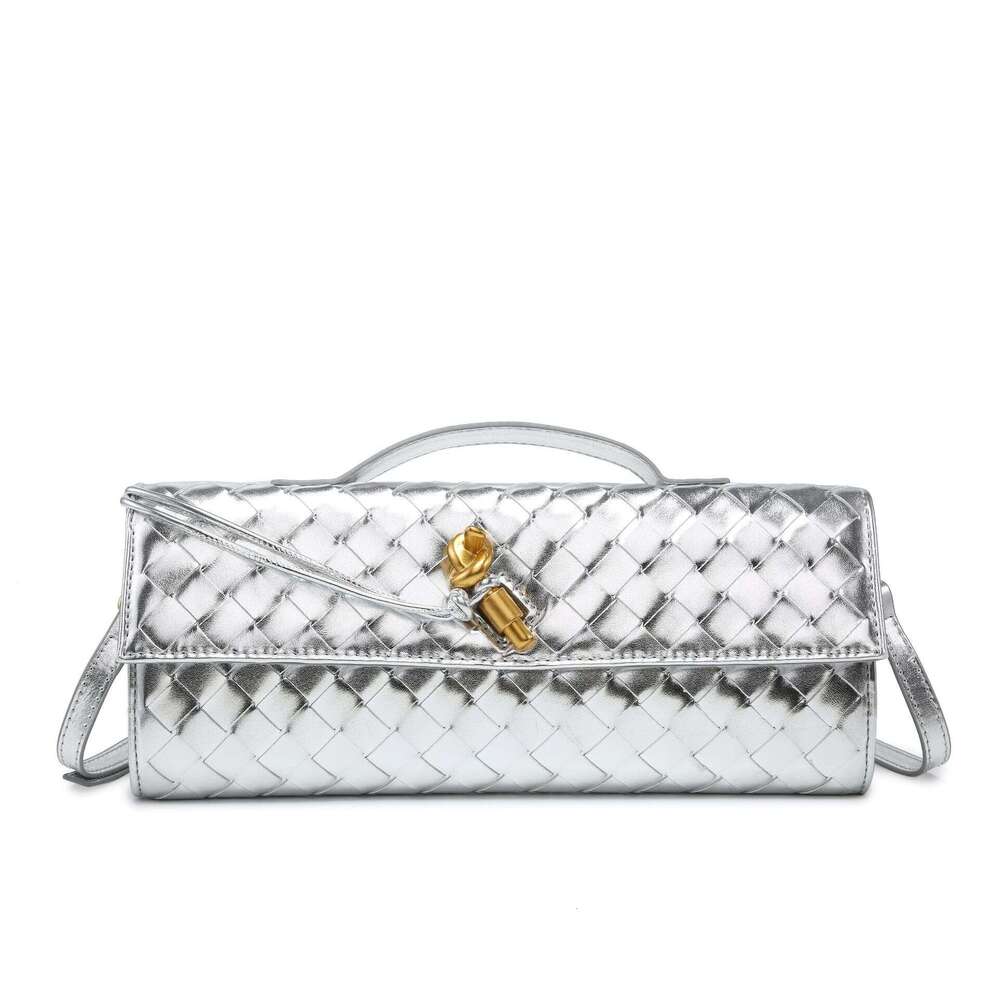 Cross-border bestseller: new summer model, purely handmade horizontal woven lock stick bag, high-end versatile fashion crossbody clutch bag