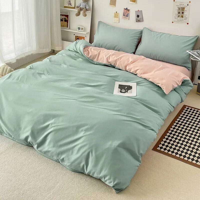 Simple Plain Home Textiles Water-washed Cotton Bedding Four-piece Set High Quality Duvet Cover Bed Sheet 2 Pieces Pillowcase H260312
