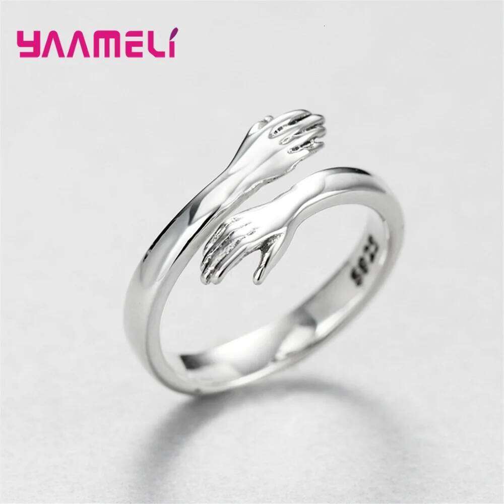 Novelty Hug Charms Open Band Adjustable Ring for Men Women 925 Sterling Silver Couple r Dating Jewelry H260312