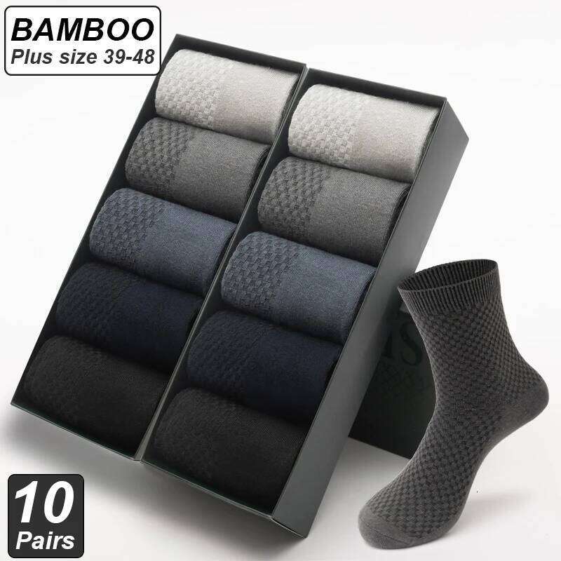 10Pairs/Lot Men's Bamboo Fiber Long Black Business Soft Breathable New High Quality Autumn for Male Socks Plus Size 39-48 Z260312
