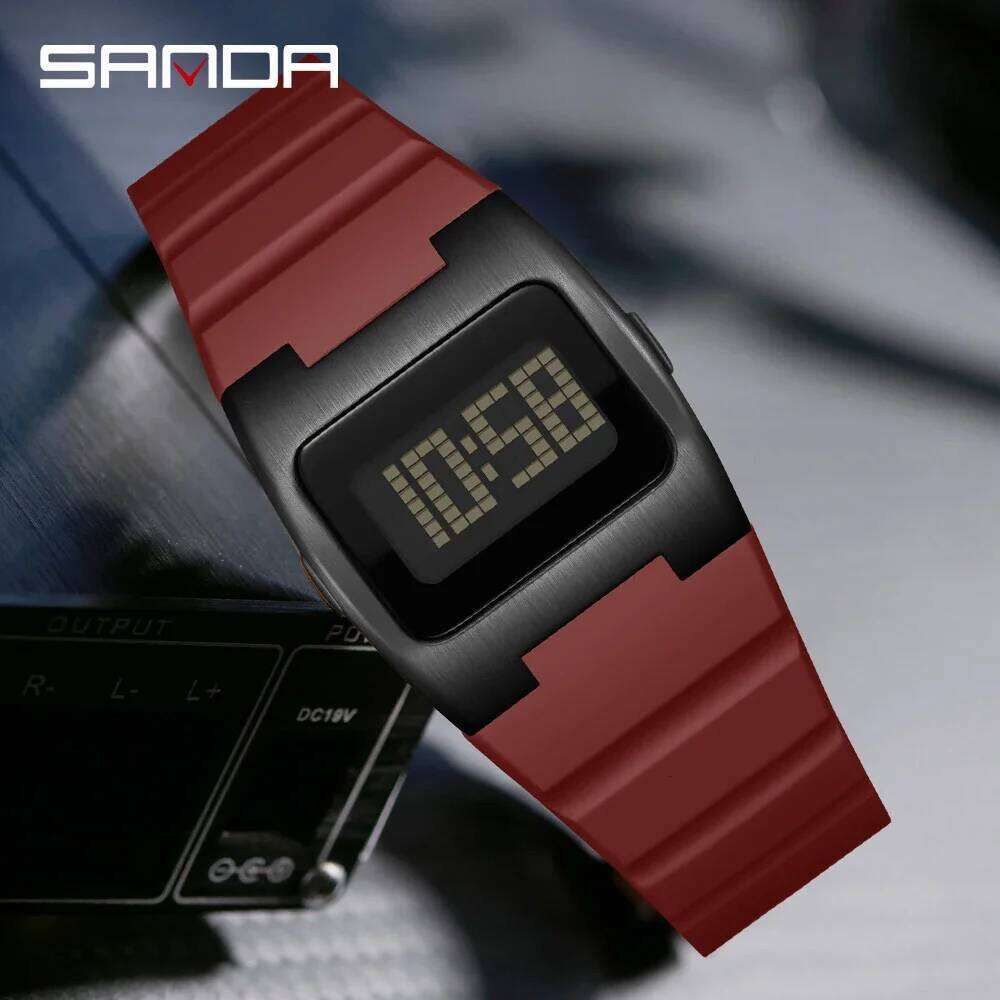 SANDA 2214 Retro Y2K Electronic Unisex Night Light 5ATM Waterproof Silicon Millennium Style Trendy Student Sports Watch