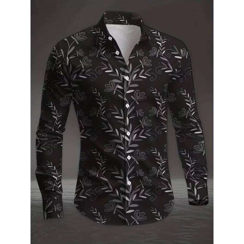 New men's 3D animal printed with casual long sleeves and flower button design, fashionable shirt top